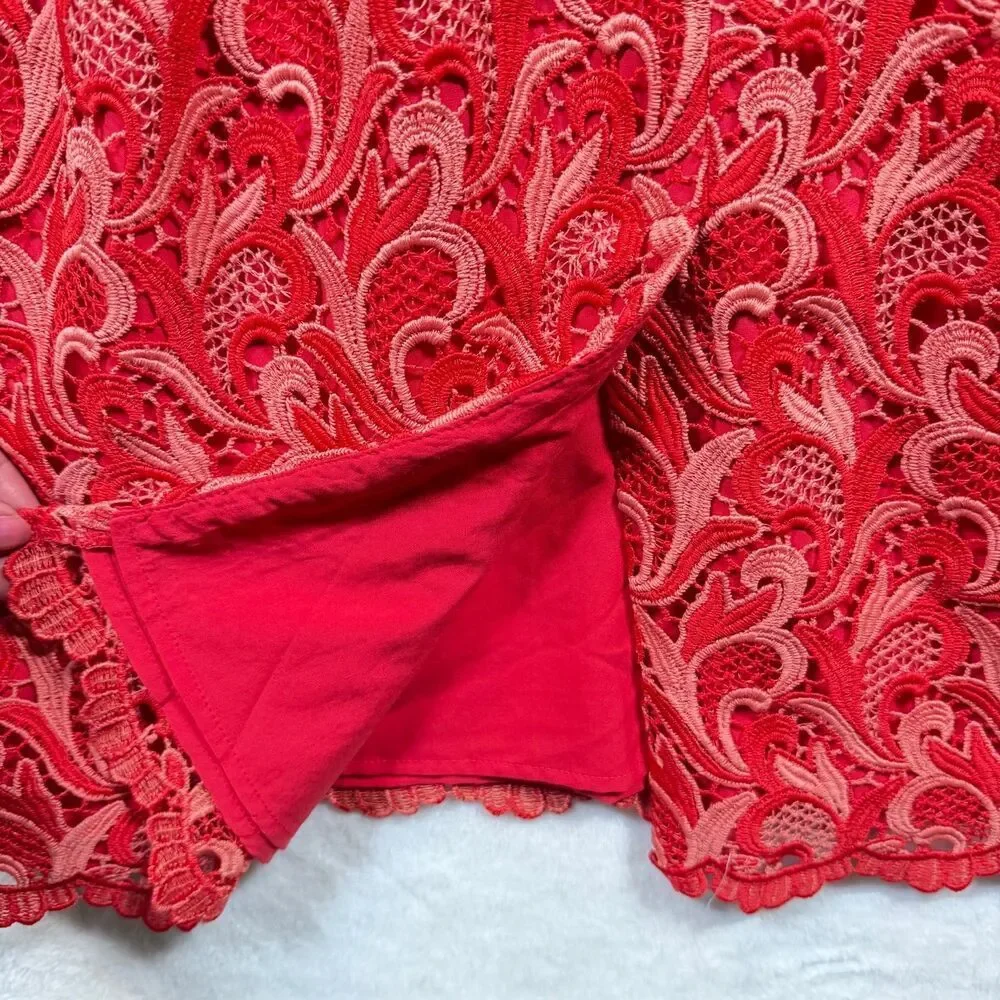 Ann Taylor 14 Tall Coral Orange Guipure Lace Sheath Dress Sleeveless Lined
